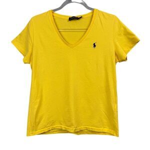 Ralph Lauren Women's V-Neck Short Sleeve Tee Yellow Size Medium Casual